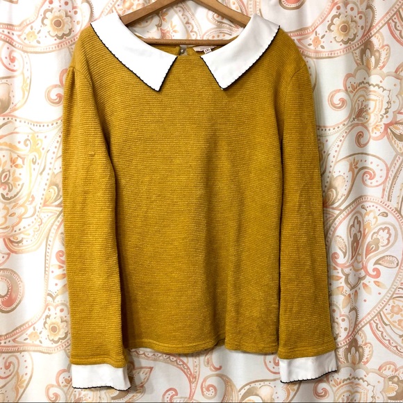 Modcloth Sweaters - Freeway Wine Appreciation Collared Sweater Mustard